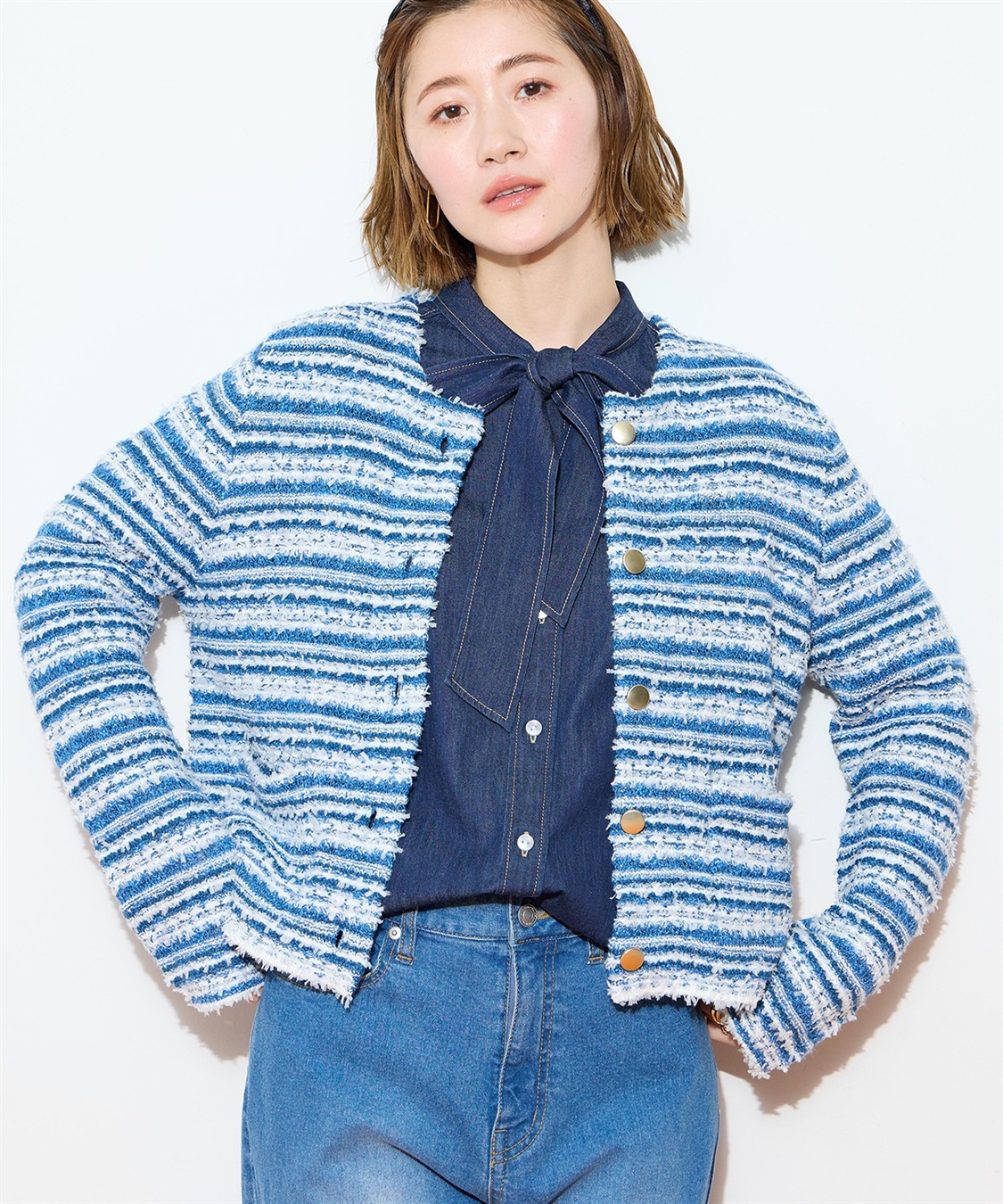 Petit Honfleur ツイード風ニットクルーカーディガン【ハンドウォッシャブル】_sub_17