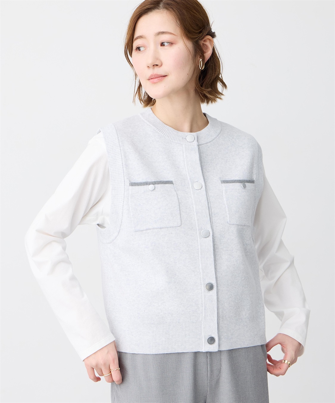 Petit Honfleur 胸ポケットニットベスト【ウォッシャブル】_sub_1