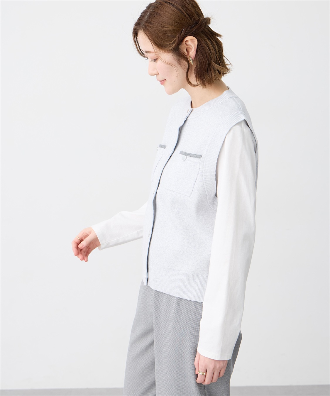 Petit Honfleur 胸ポケットニットベスト【ウォッシャブル】_sub_3