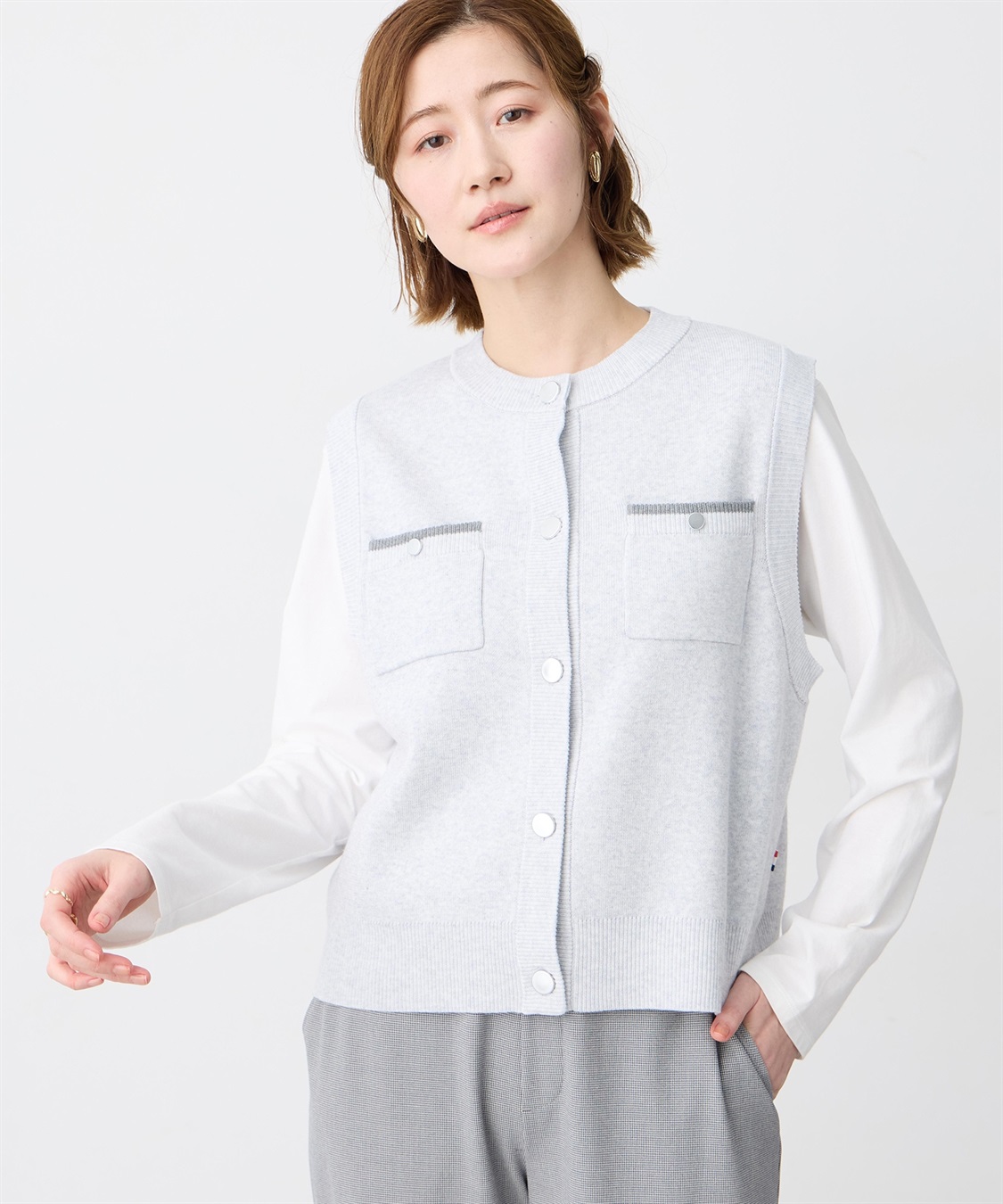 Petit Honfleur 胸ポケットニットベスト【ウォッシャブル】_sub_6