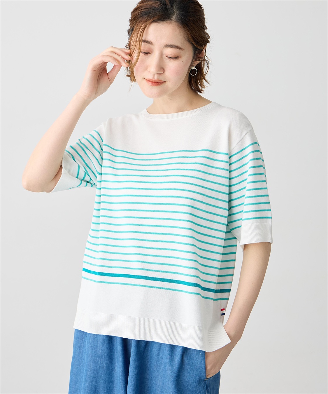 Petit Honfleur ハーフスリーブニットボーダープルオーバー【UVカット・接触冷感】_sub_3