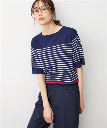 Petit Honfleur ハーフスリーブニットボーダープルオーバー【UVカット・接触冷感】_subthumb_4