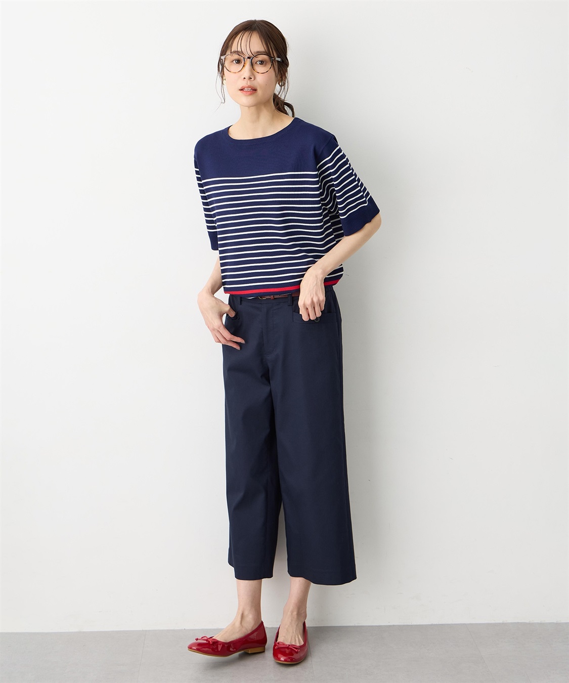 Petit Honfleur ハーフスリーブニットボーダープルオーバー【UVカット・接触冷感】_sub_5