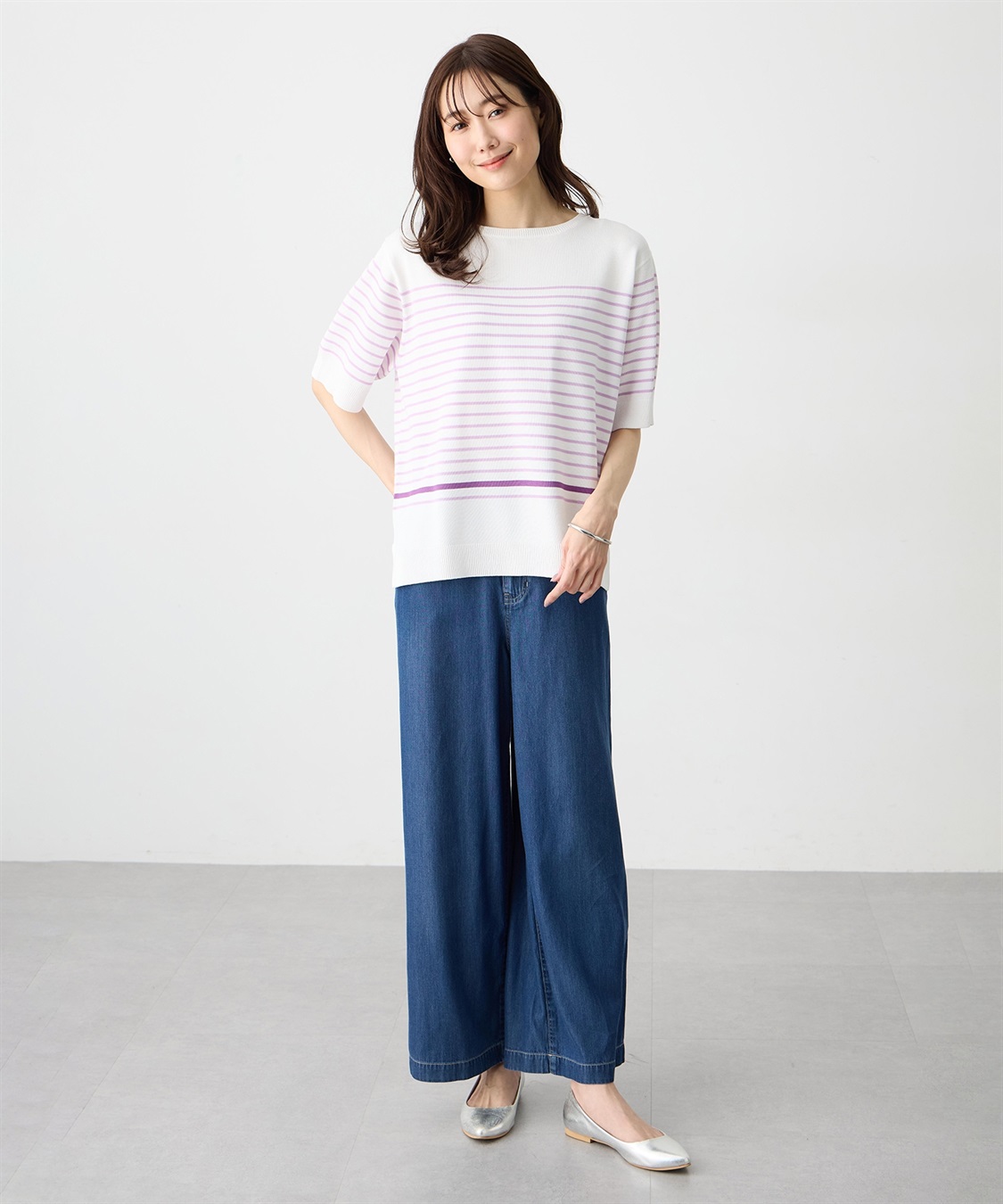 Petit Honfleur ハーフスリーブニットボーダープルオーバー【UVカット・接触冷感】_sub_10