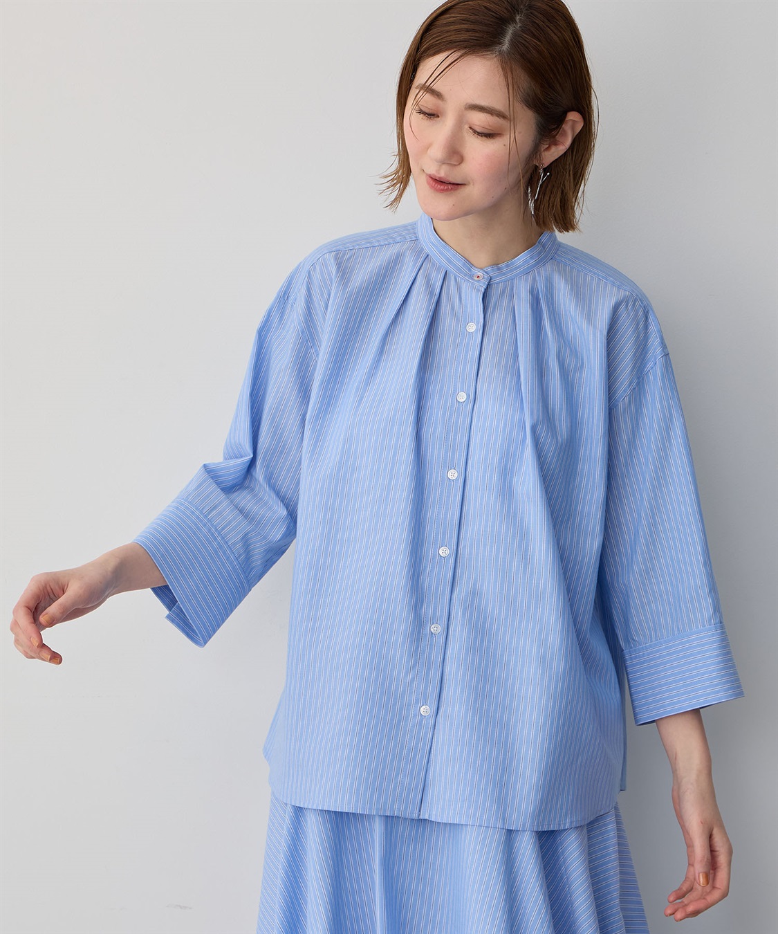 Petit Honfleur ストライプバンドカラーシャツ_sub_8