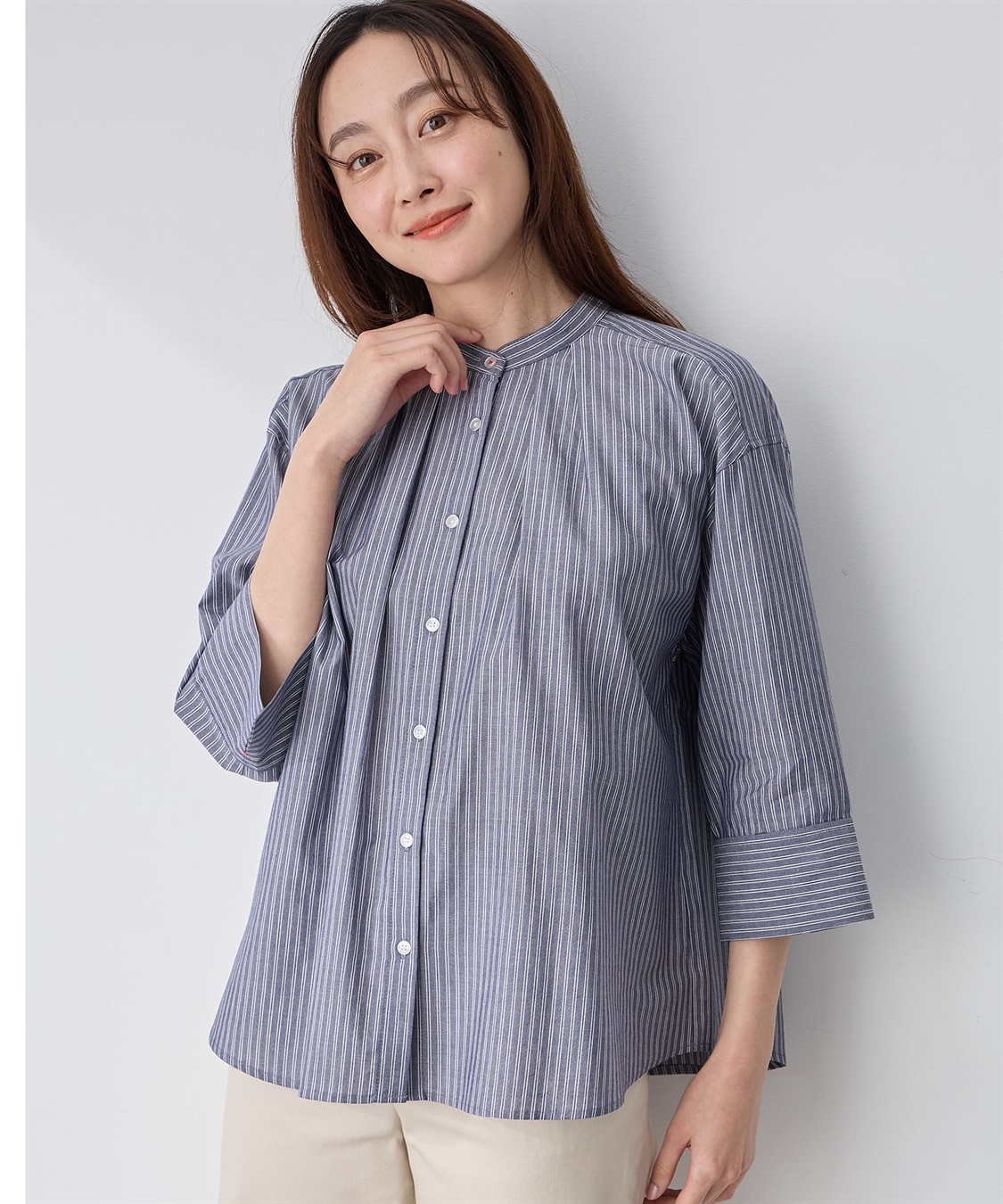 Petit Honfleur ストライプバンドカラーシャツ_sub_9