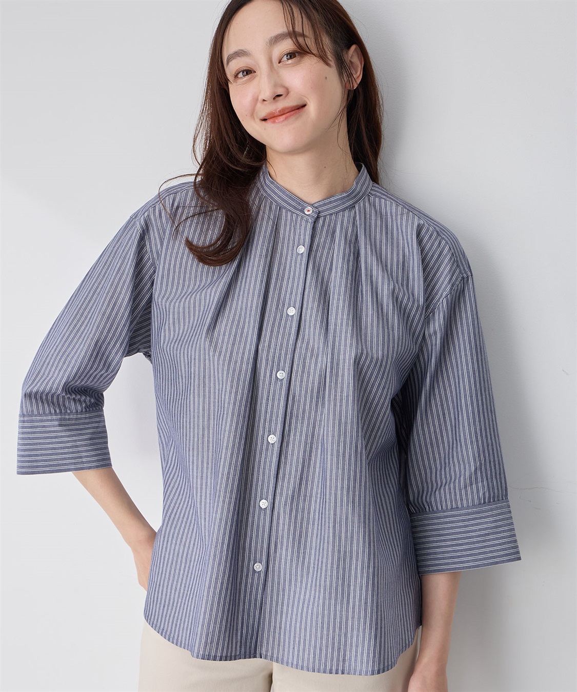 Petit Honfleur ストライプバンドカラーシャツ_sub_10