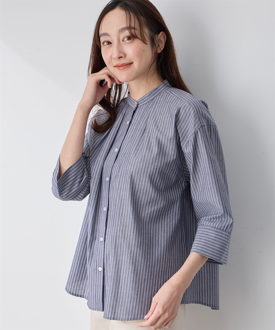 Petit Honfleur ストライプバンドカラーシャツ_sub_11