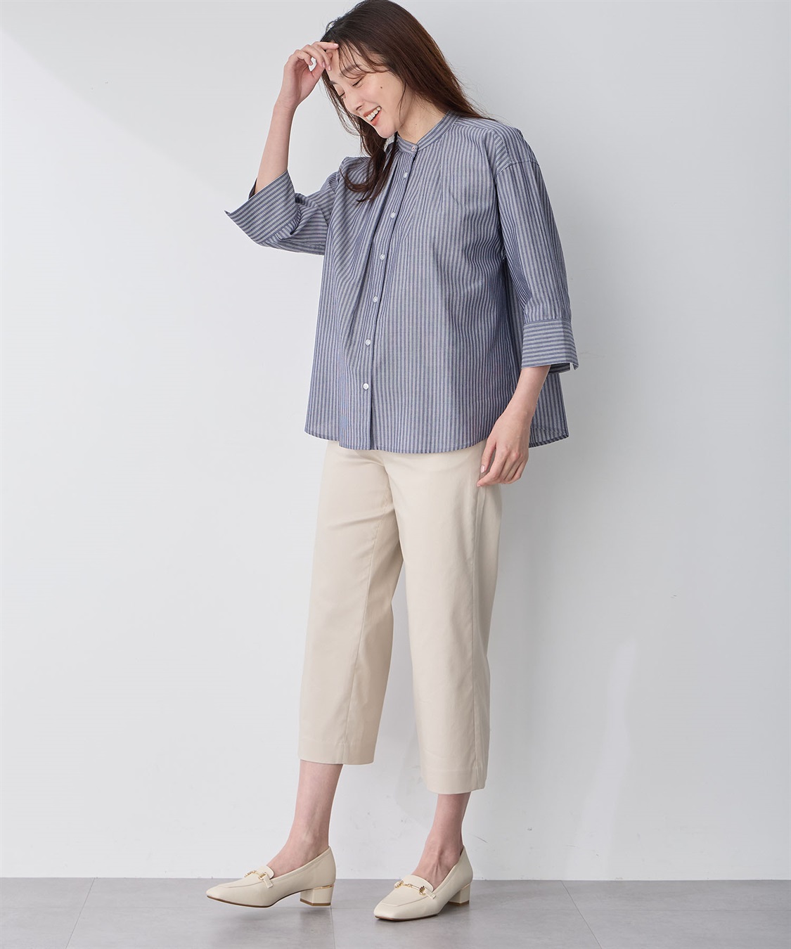 Petit Honfleur ストライプバンドカラーシャツ_sub_17