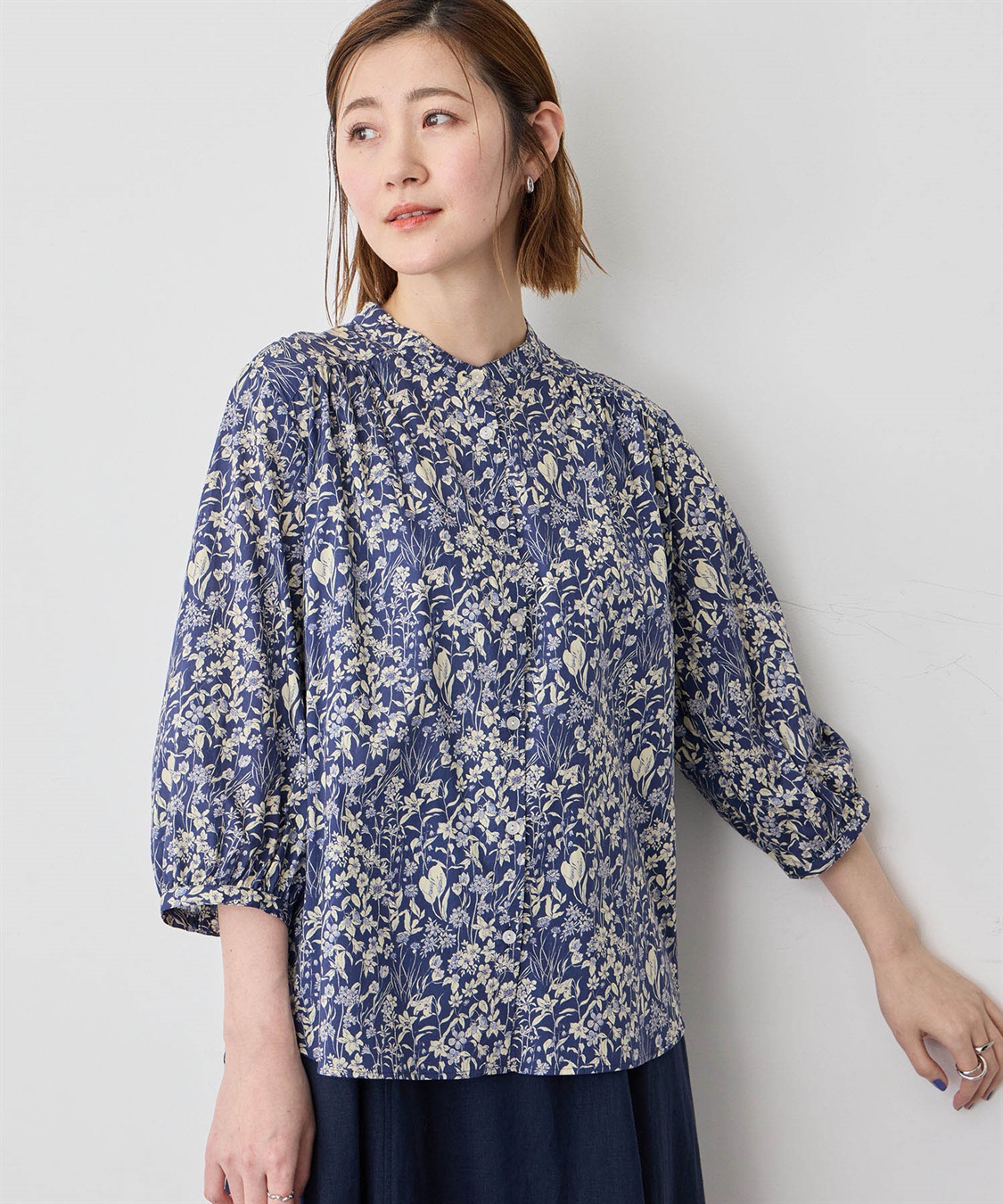 Petit Honfleur リバティプリントバンドカラーシャツ_sub_1