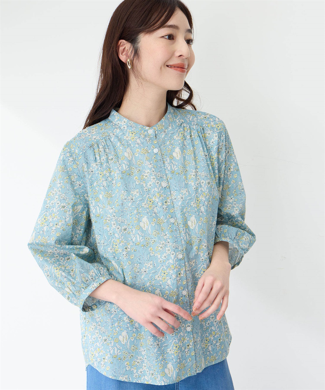 Petit Honfleur リバティプリントバンドカラーシャツ_sub_2