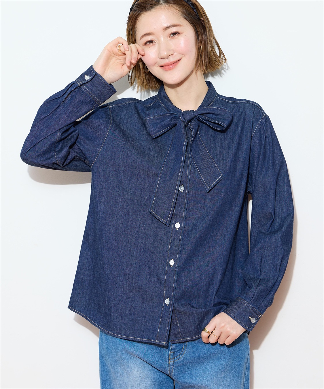 Petit Honfleur デニムボウタイブラウス_sub_4