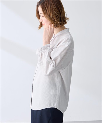 Petit Honfleur ストライプ袖刺しゅうブラウス_subthumb_3