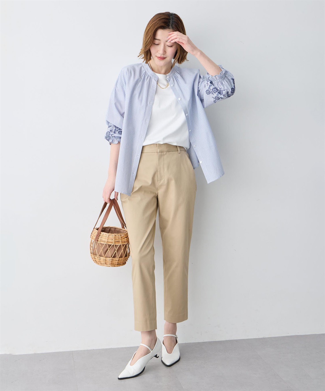 Petit Honfleur ストライプ袖刺しゅうブラウス_sub_6