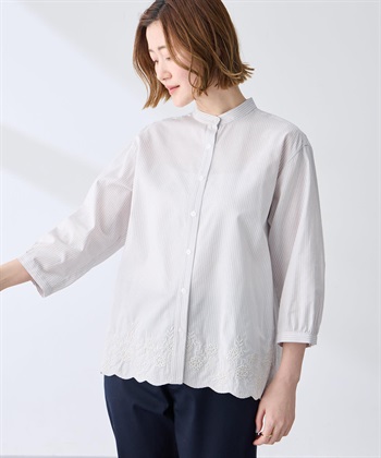 Petit Honfleur ストライプスカラップ刺しゅうブラウス_subthumb_1