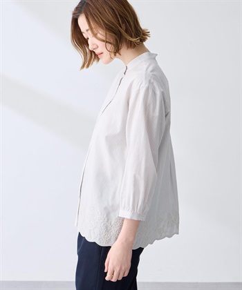 Petit Honfleur ストライプスカラップ刺しゅうブラウス_subthumb_2