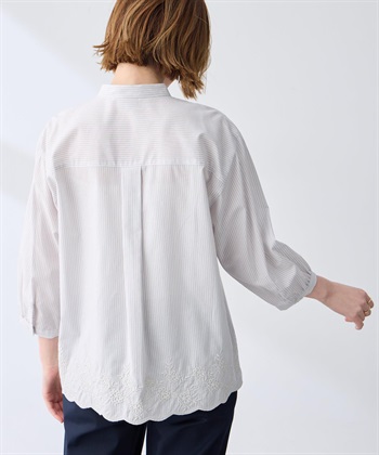 Petit Honfleur ストライプスカラップ刺しゅうブラウス_subthumb_3