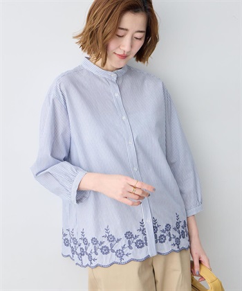 Petit Honfleur ストライプスカラップ刺しゅうブラウス_subthumb_4