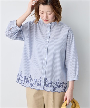 Petit Honfleur ストライプスカラップ刺しゅうブラウス_subthumb_5