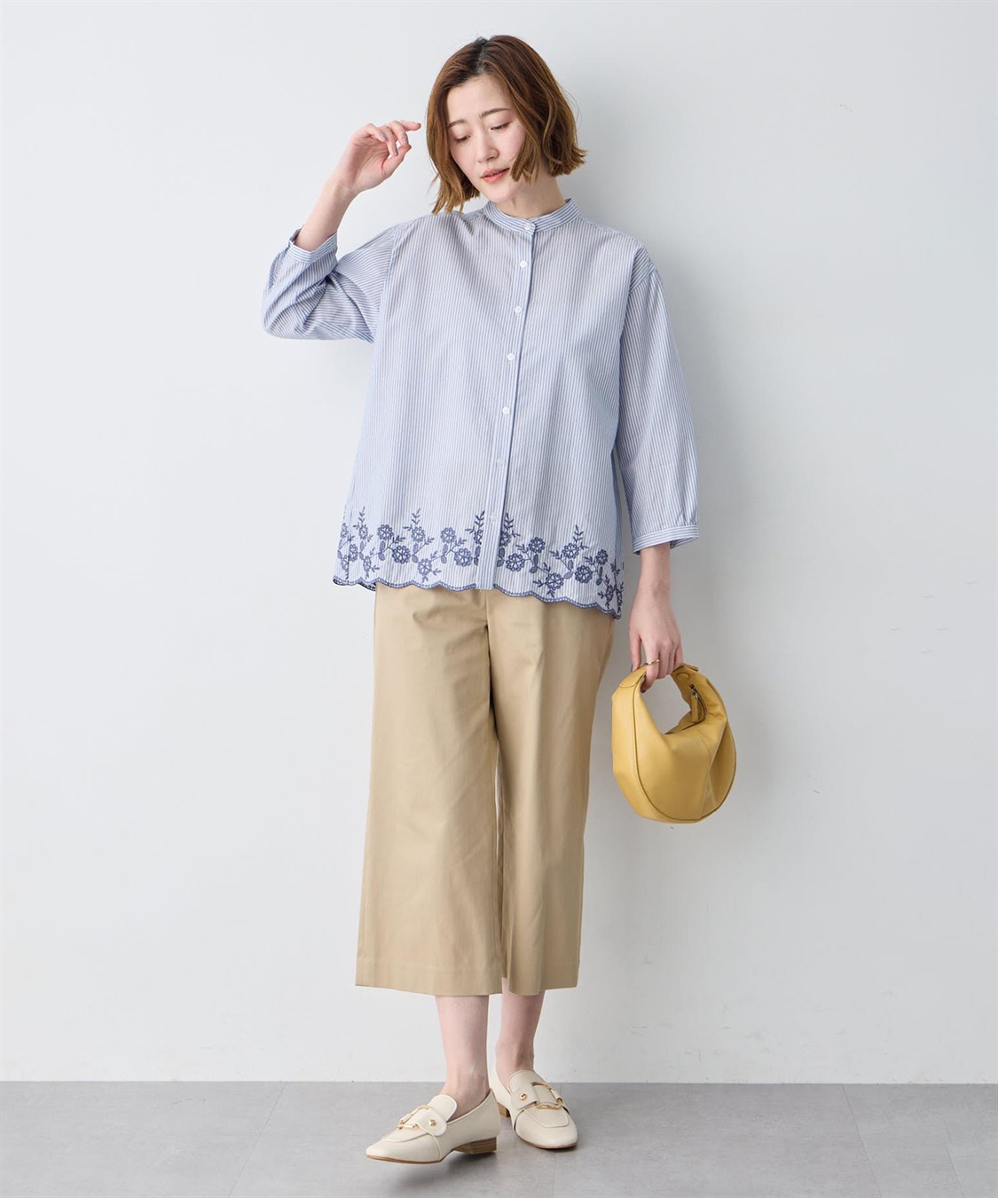 Petit Honfleur ストライプスカラップ刺しゅうブラウス_sub_6