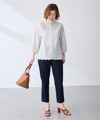 Petit Honfleur ストライプスカラップ刺しゅうブラウス_subthumb_8