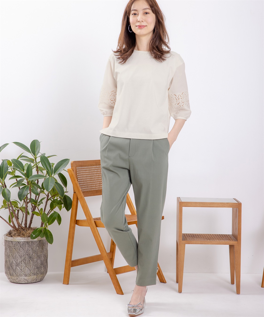 Petit Honfleur 接触冷感ストレッチツイルテーパードパンツ_sub_11