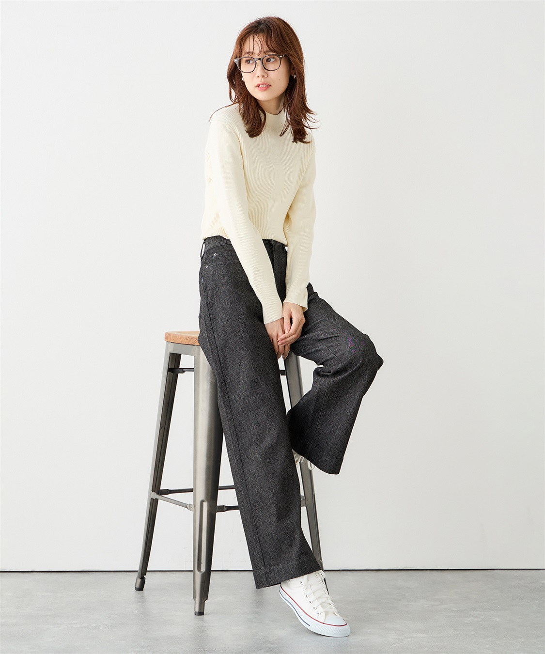 Petit Honfleur ラメ混バギーデニムパンツ_sub_14