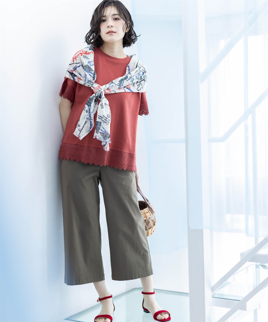 すご楽シリーズ】リネンミックスストレッチセミワイドパンツ【接触冷感