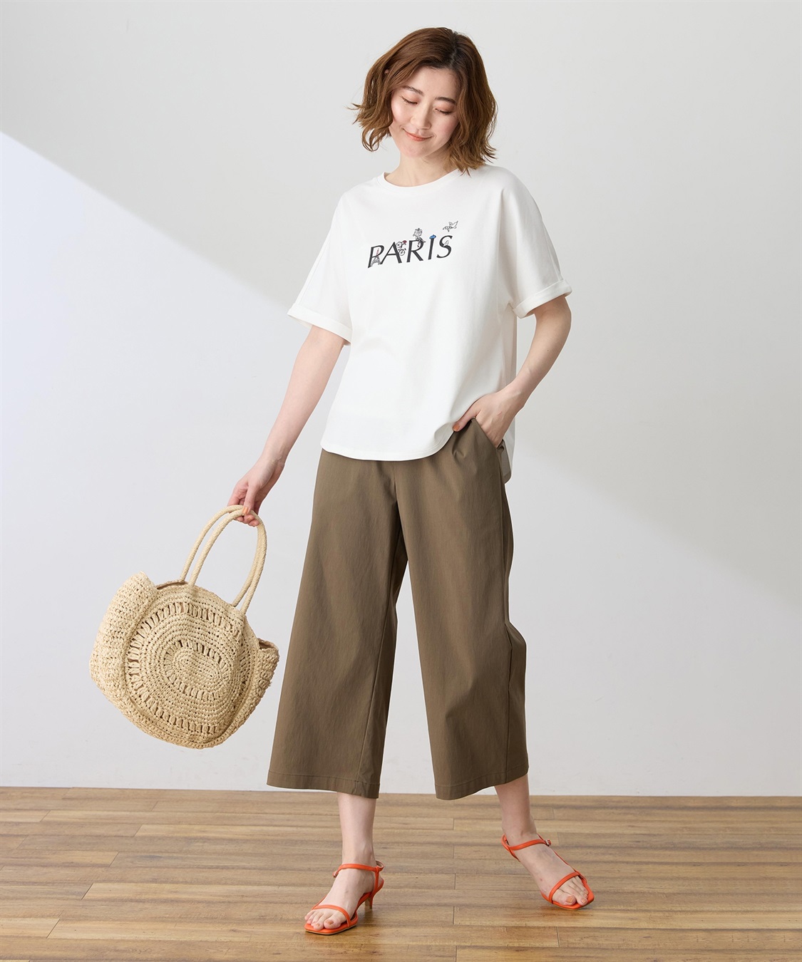 すご楽シリーズ】リネンミックスストレッチセミワイドパンツ【接触冷感