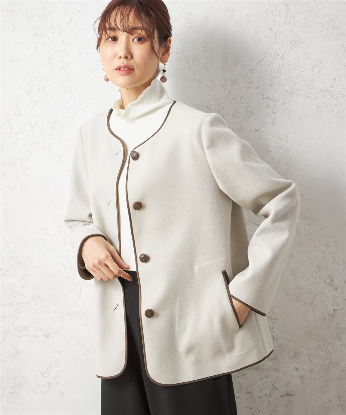 Petit Honfleur フェイクウールノーカラージャケット_sub_1