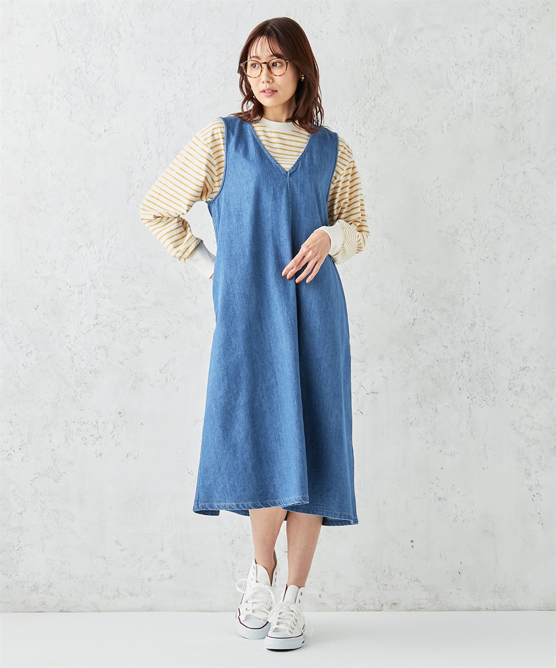 Petit Honfleur ステッチデザインデニムジャンパースカート_sub_9