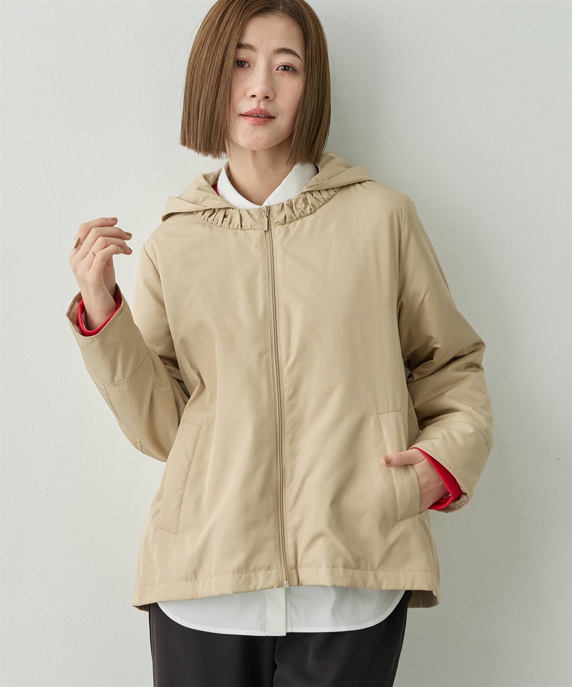 未使用 Hevo イーヴォ フード付きブルゾン 50 ベージュ スーパーウォームジャケット Petit Honfleur｜クロスプラス公式通販サイト