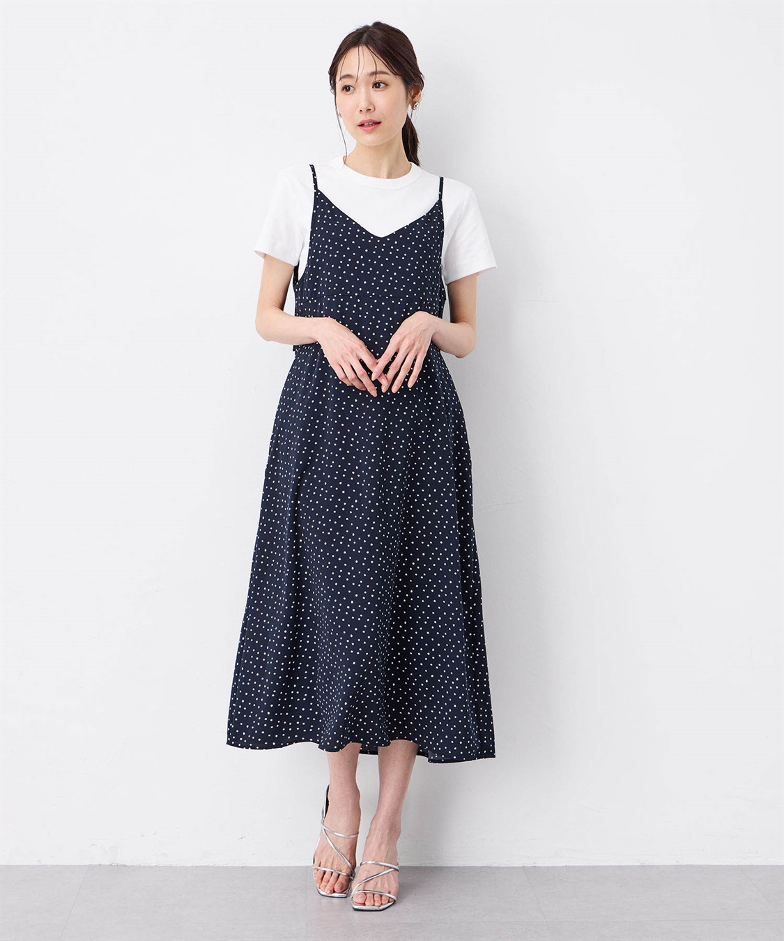 ♡familiar♡ワンピース 接触冷感】ドットプリントキャミワンピース Petit Honfleur