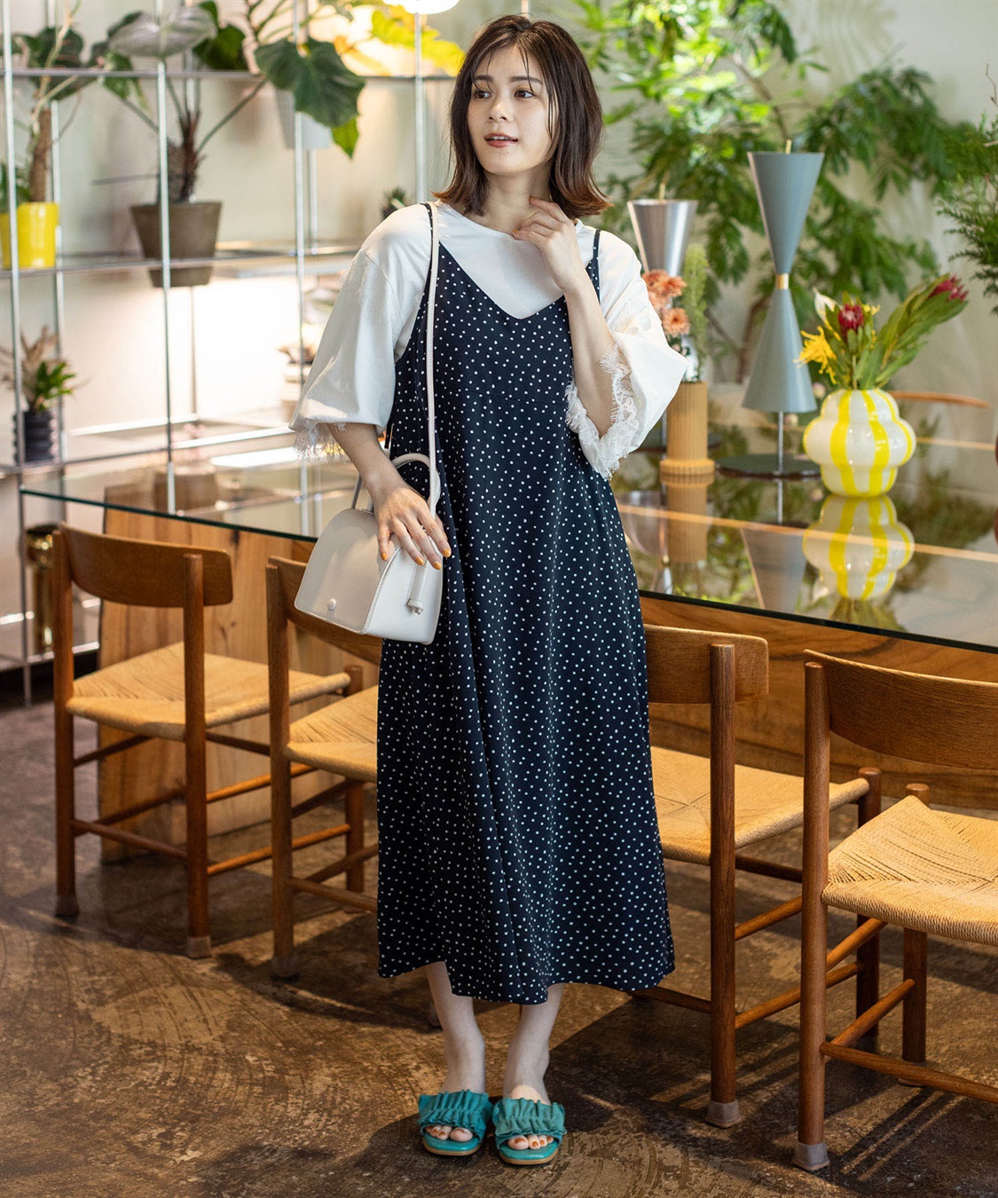 接触冷感】ドットプリントキャミワンピース Petit Honfleur｜クロス