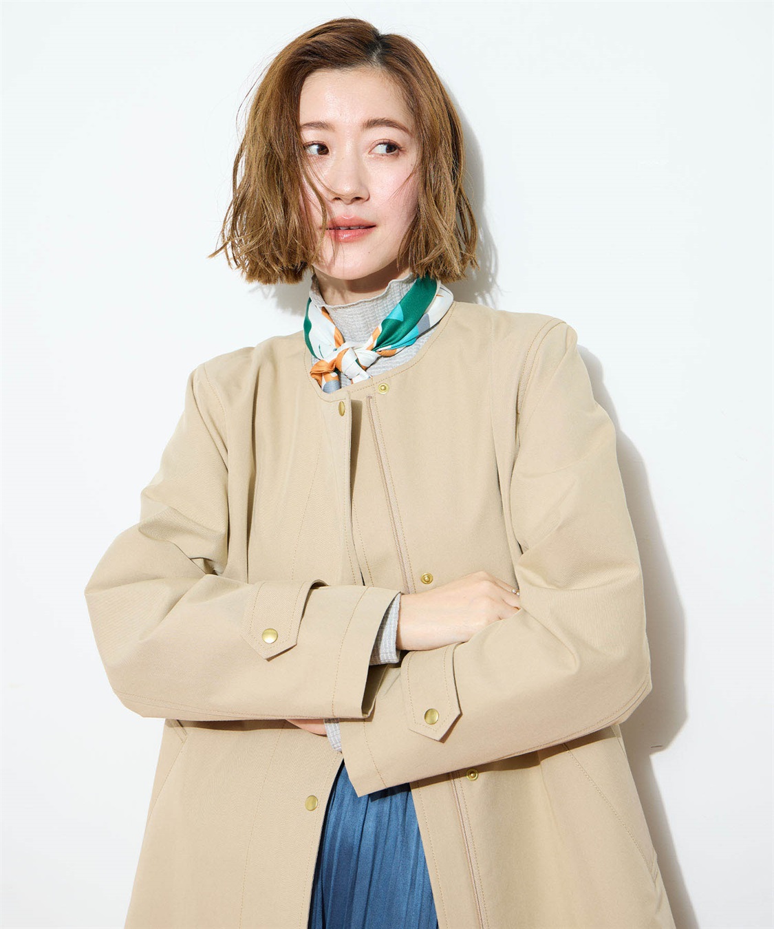 Petit Honfleur ノーカラーロングコート【はっ水・花粉が落ちやすい】_sub_1