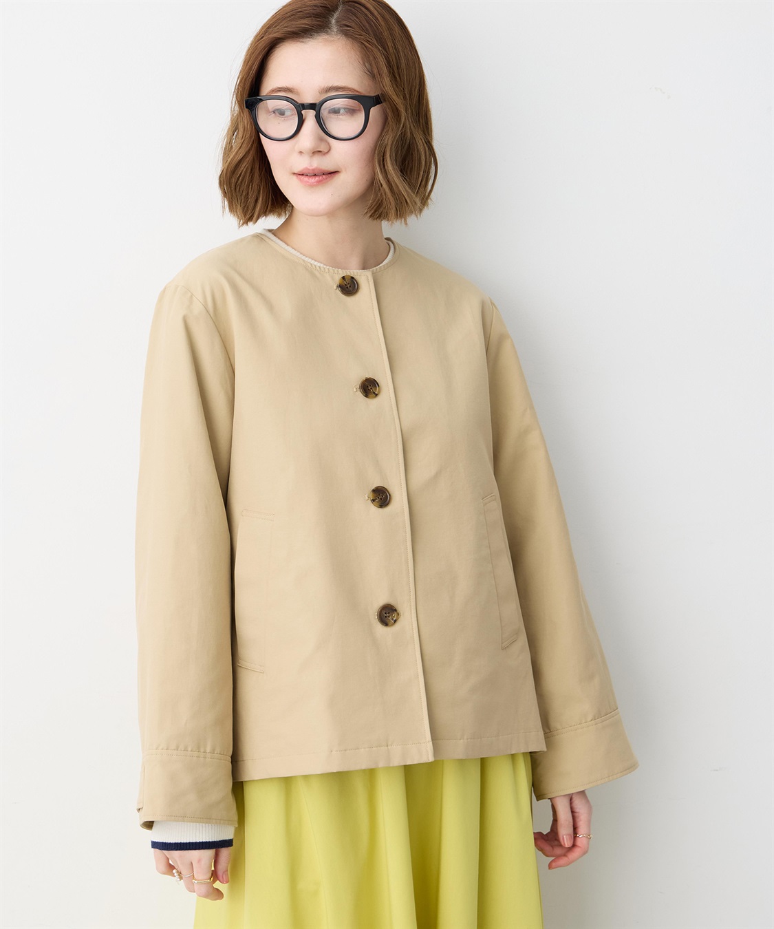 Petit Honfleur ノーカラーショートジャケット【はっ水・花粉が落ちやすい】_sub_1