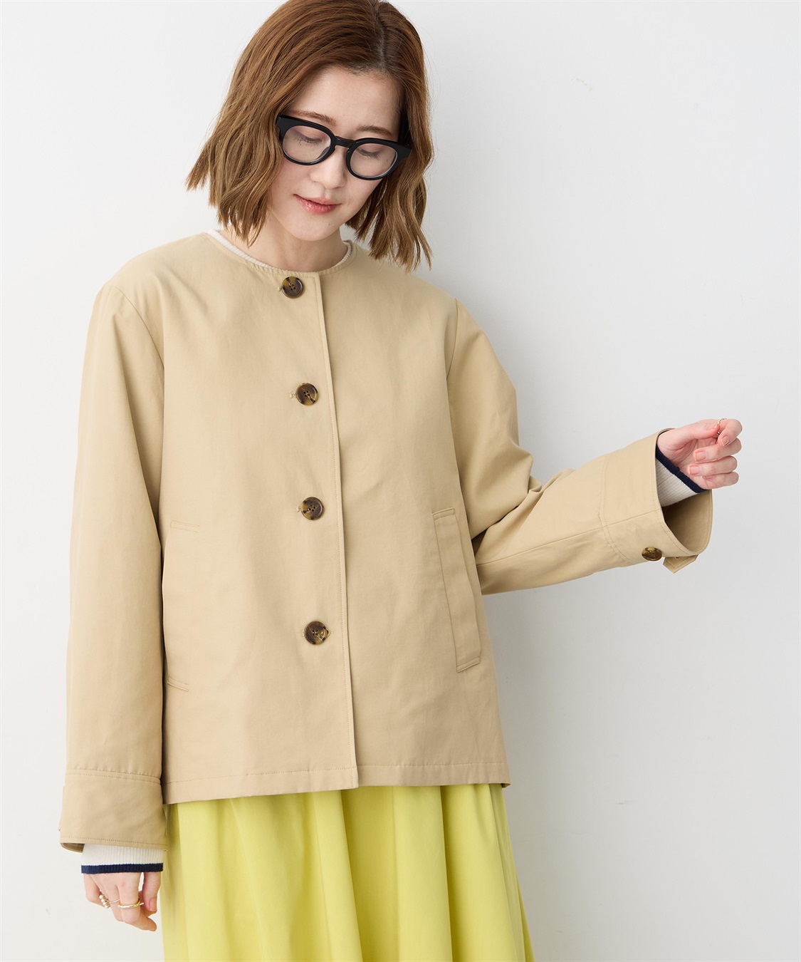 Petit Honfleur ノーカラーショートジャケット【はっ水・花粉が落ちやすい】_sub_2