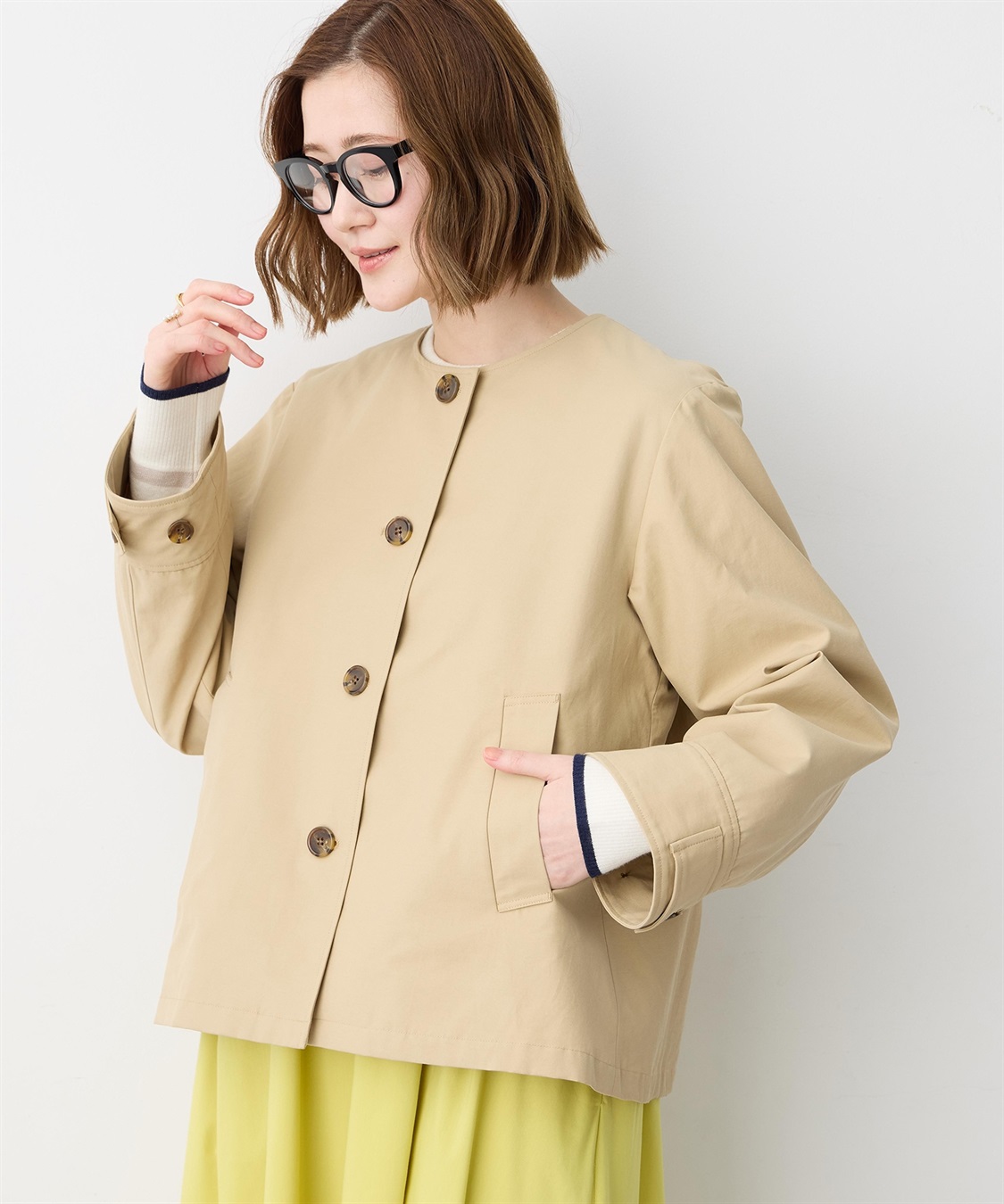 Petit Honfleur ノーカラーショートジャケット【はっ水・花粉が落ちやすい】_sub_3