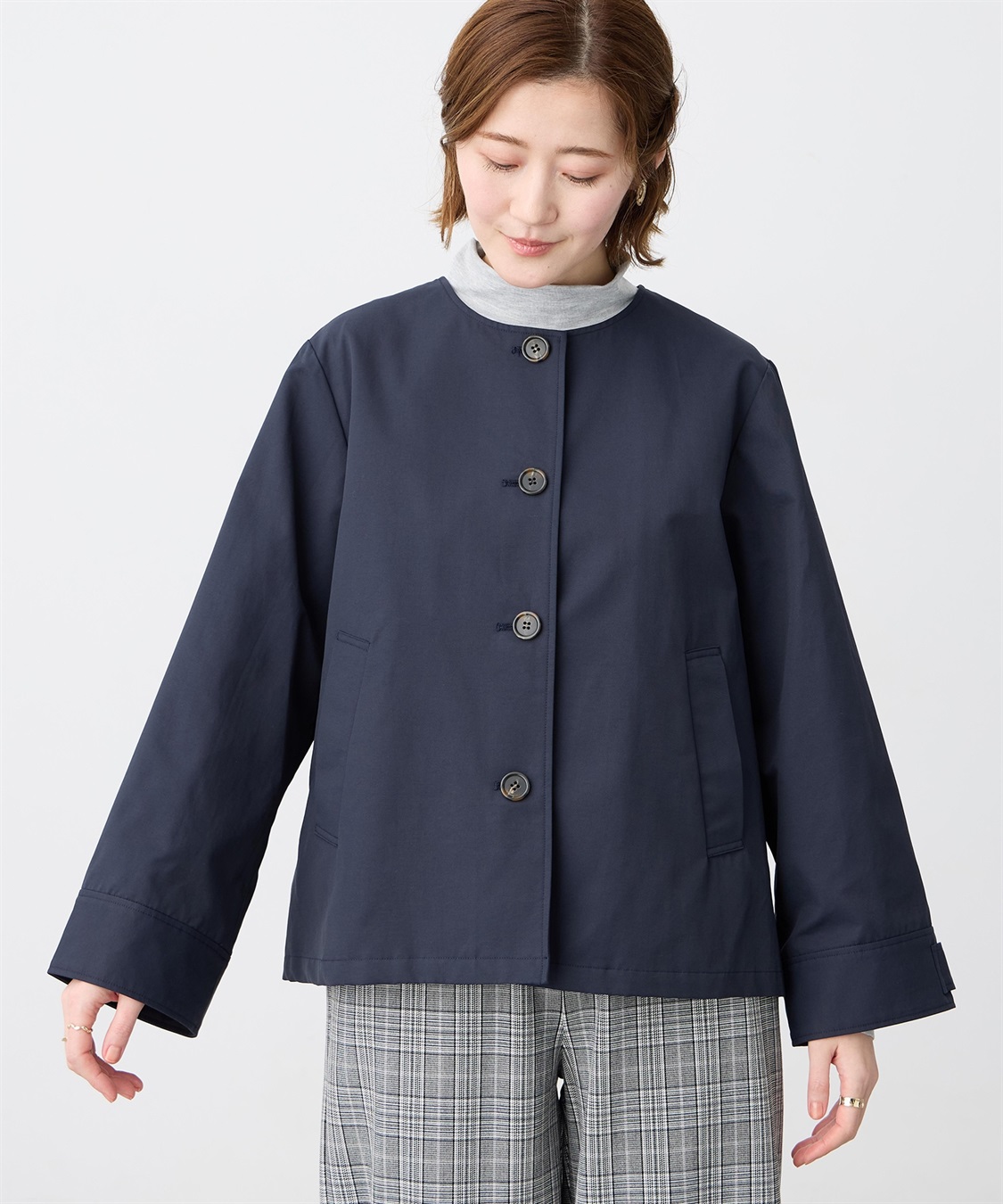 Petit Honfleur ノーカラーショートジャケット【はっ水・花粉が落ちやすい】_sub_6