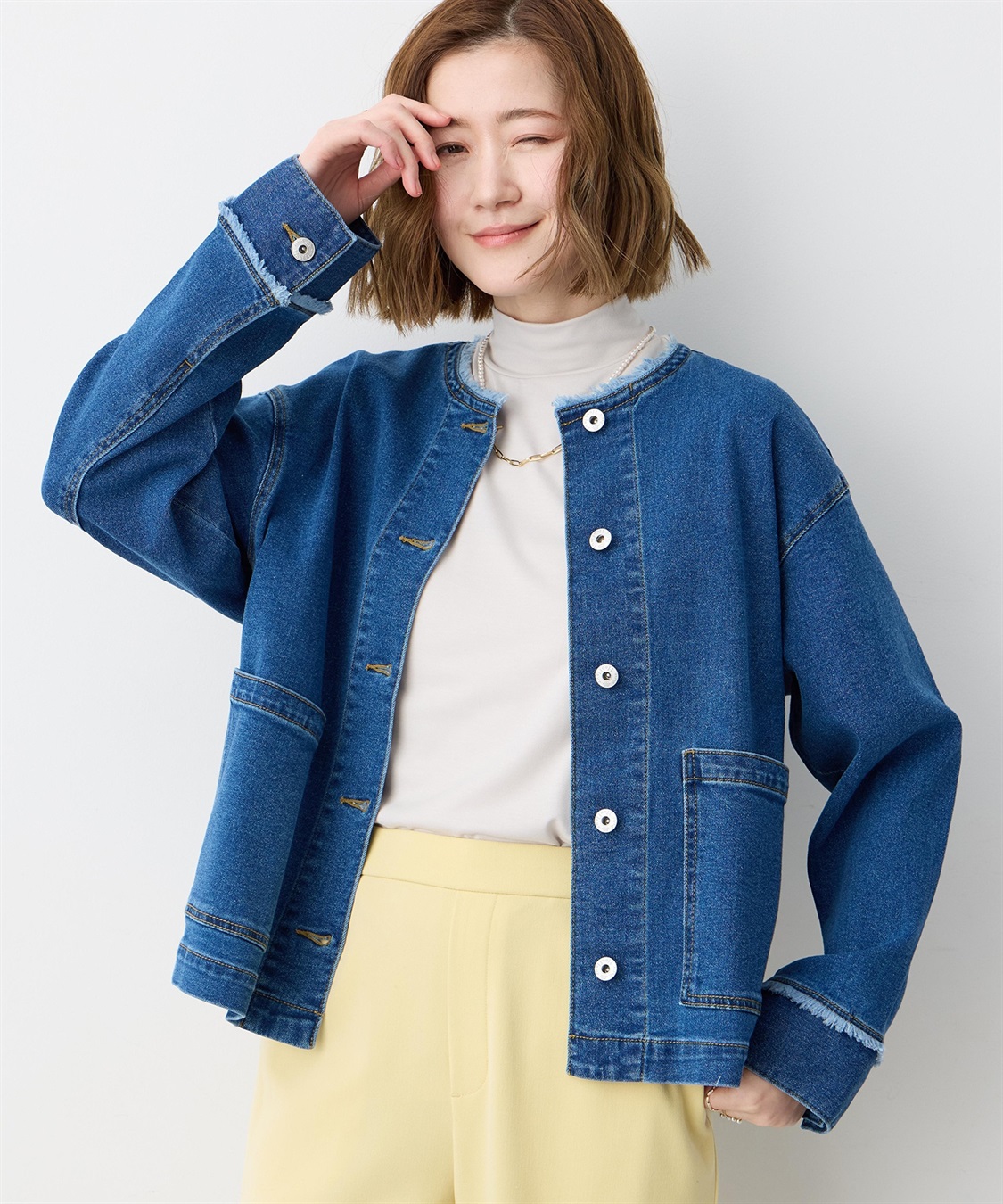 Petit Honfleur ノーカラーデニムジャケット_sub_3