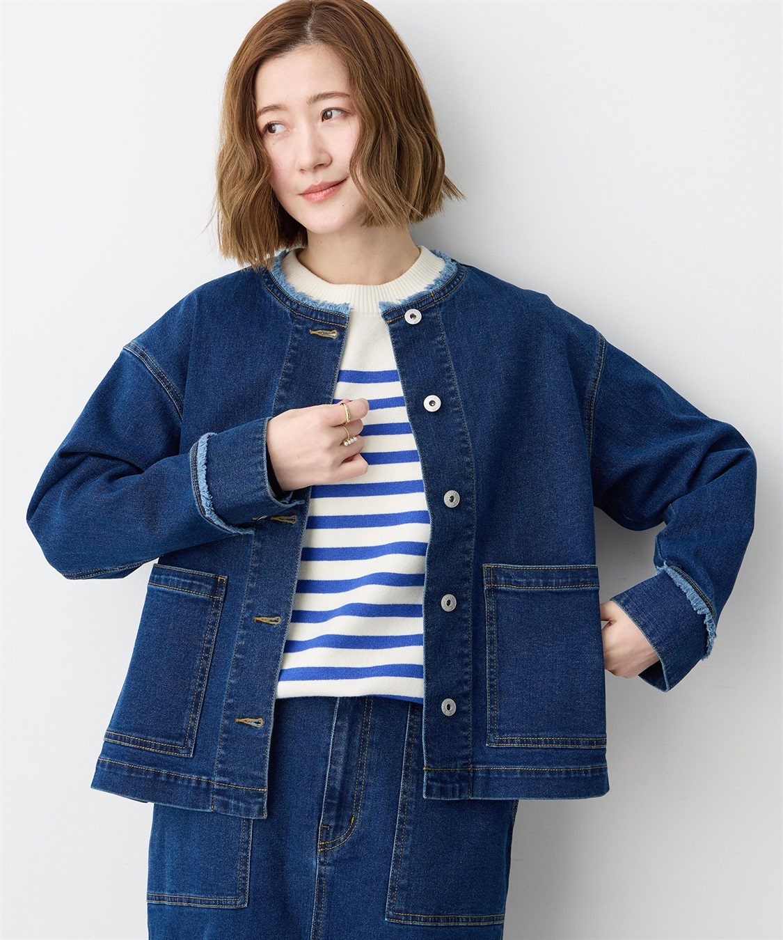 Petit Honfleur ノーカラーデニムジャケット_sub_7