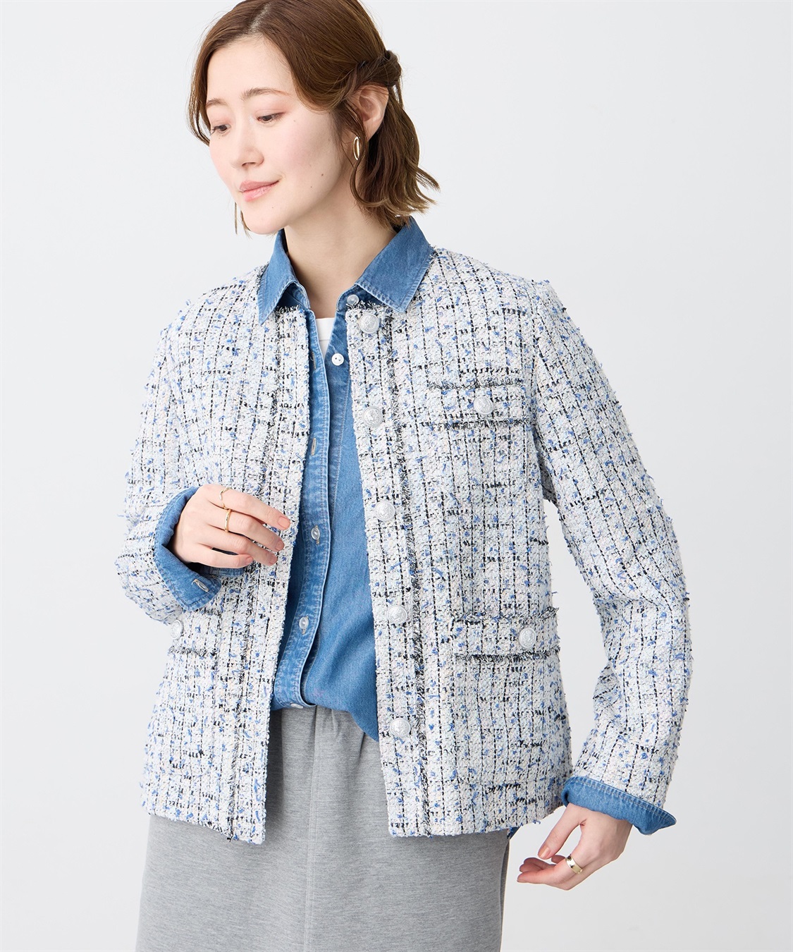 Petit Honfleur ノーカラーツイードジャケット_sub_3