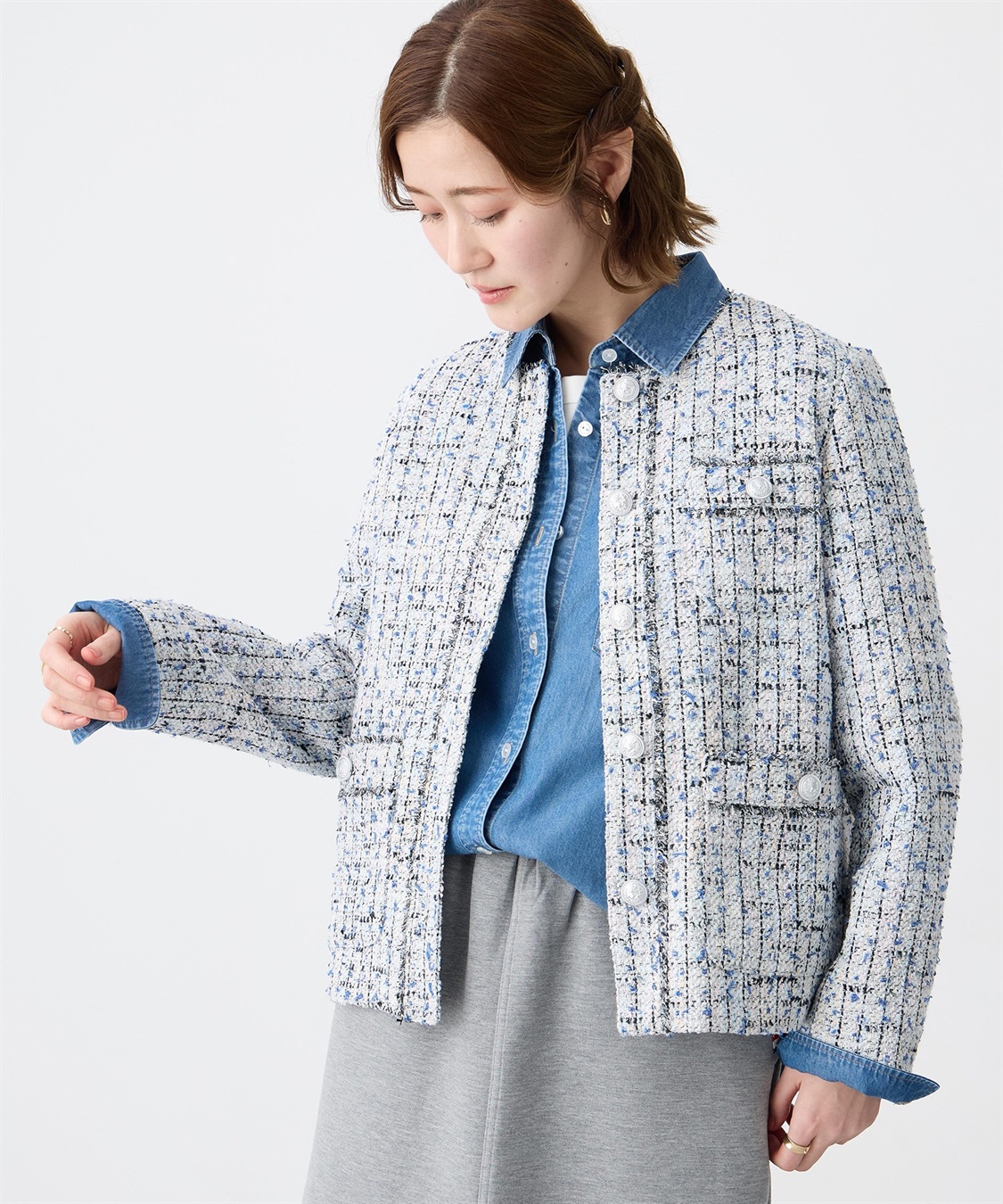 Petit Honfleur ノーカラーツイードジャケット_sub_5