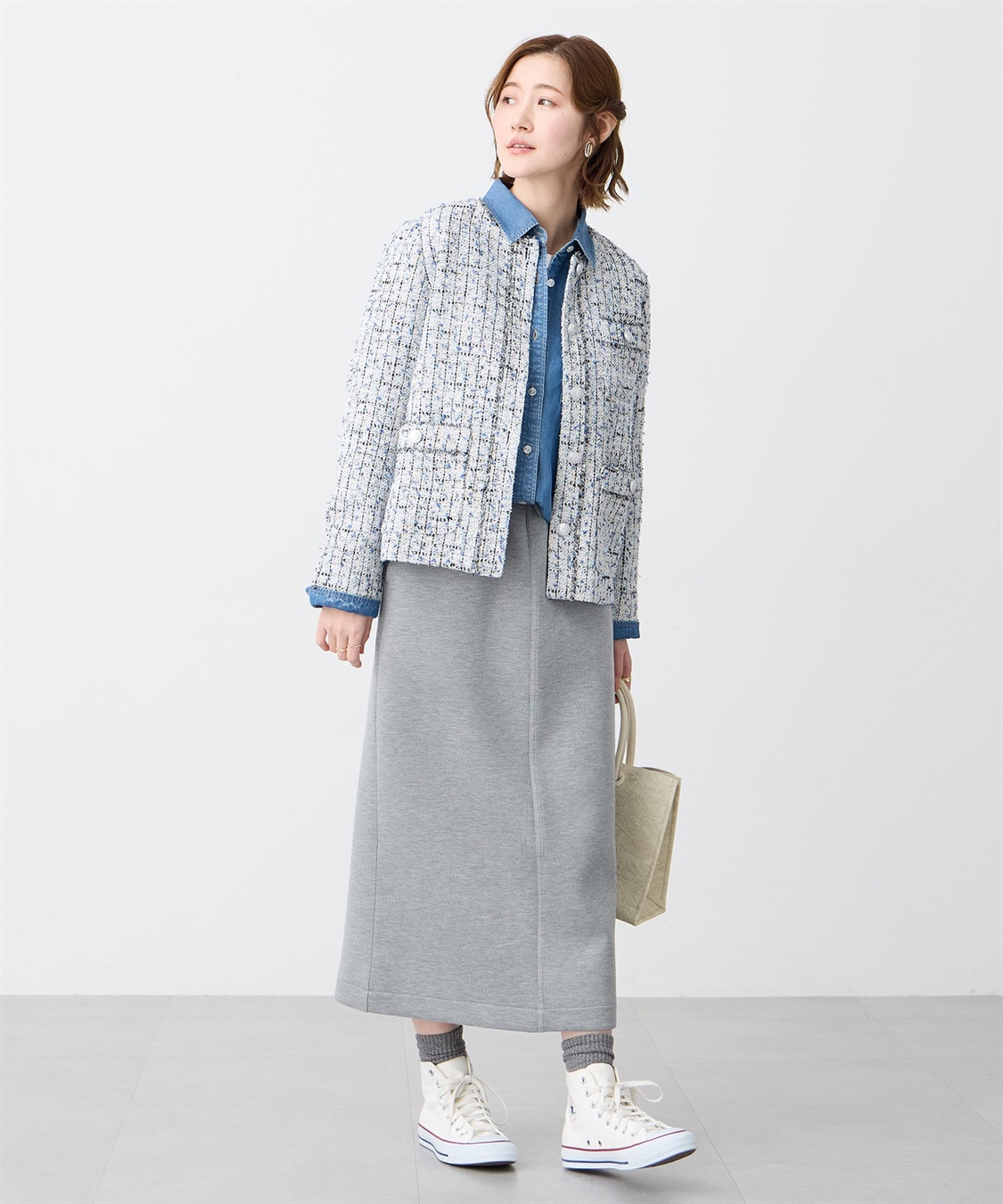 Petit Honfleur ノーカラーツイードジャケット_sub_10