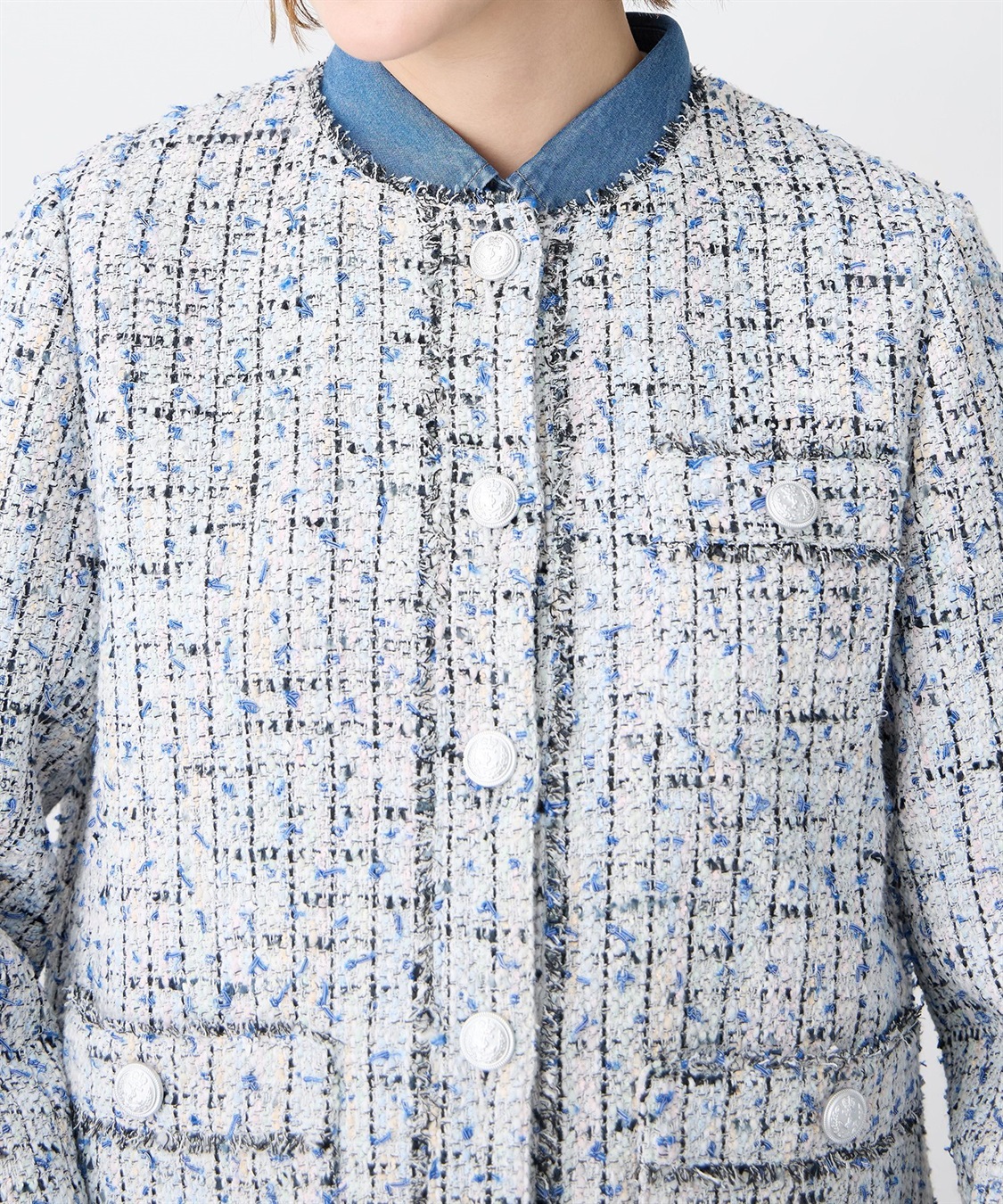 Petit Honfleur ノーカラーツイードジャケット_sub_11