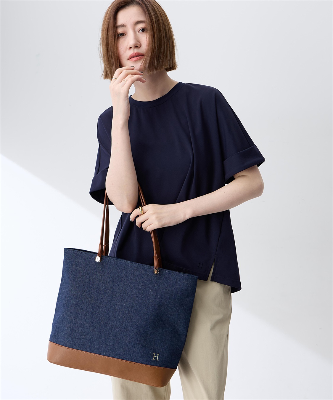 Petit Honfleur フェイクレザー&デニムトートバッグ【A4収納可能】_sub_1