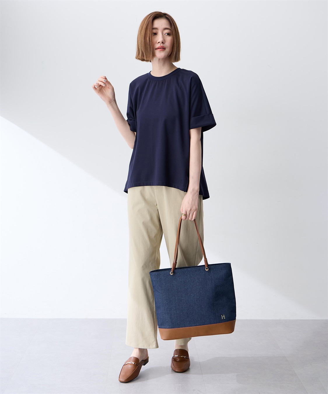 Petit Honfleur フェイクレザー&デニムトートバッグ【A4収納可能】_sub_6