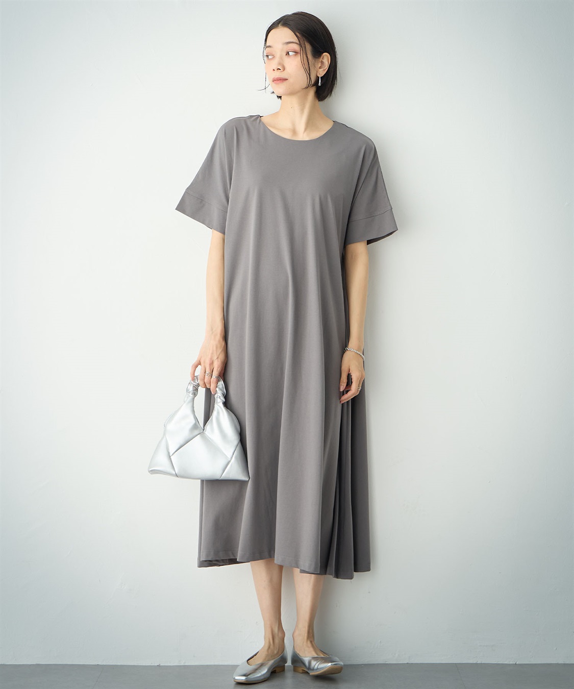 ánuans オパールレイヤードフレアワンピース　ブルー　サックス ノーリーズ NOLLEY'S ポロ襟フレアワンピース （ライトブルー