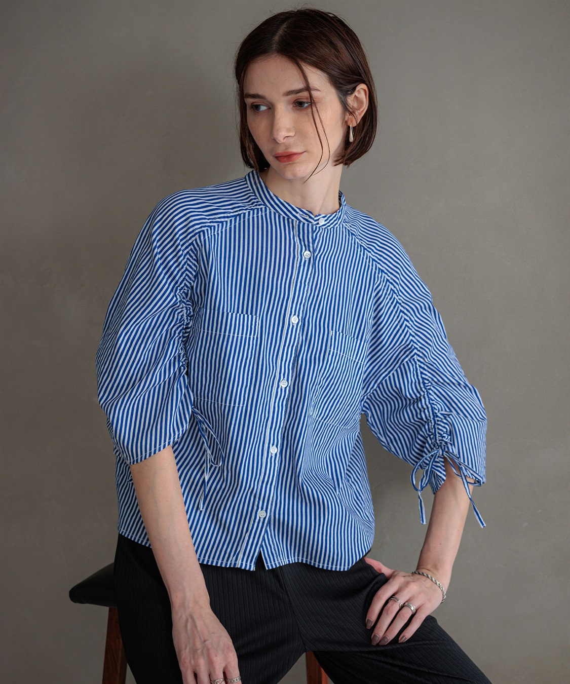 ギャザーデザイン配色シャツ UNFILO｜【新色追加】ギャザーワイドシャツ | Rakuten Fashion