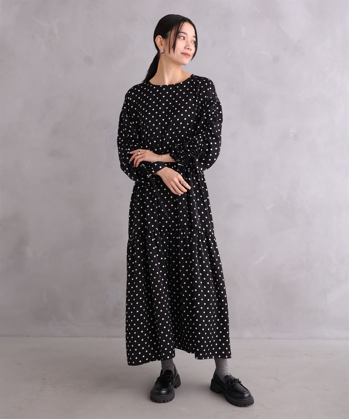 troisieme chaco ドットシアードレス ワンピース ティアード 黒 troisieme chaco ドットシアードレス ワンピース ティアード 黒